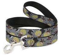 Crunchyroll Pet Leash, Dog Leash, Hells Paradise Chibi Aza Chobei Axe Poses Scattered Gray, 6 Feet Long 0.5 Inch Wide