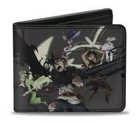 Crunchyroll Wallet, Bifold, Black Clover Five Character Group Action Pose and Logo Gray, Vegan Leather