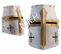 Crusader Armor Templar Knight Helmet Medieval Silver 18G Steel For LARP, Cosplay & Renaissance Faire Halloween Costumes.