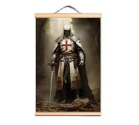 Crusader Armor Warrior Hanging Banner Nordic Style Wall Artwork Canvas Pictures Knights Templar Poster Wooden Scroll Painting Print Living Room Home Decor LS3
