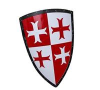 Crusader Knight Heater Shield with Steel Red & White Cross Design, Medieval Wall Decor, LARP Costume Armor, Cosplay Prop & Collectible Gift