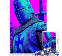 Crusader Knight in Blue And Pink Jigsaw Puzzles 1000 Pieces for Adults Peaceful Calm Stress Relief Mindful Peaceful Leisure Game (50X75cm)
