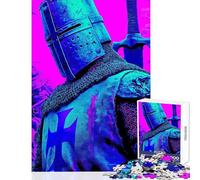Crusader Knight in Blue And Pink Puzzles for Teenagers 1000 Piece Support Memory Strength And Retention Gentle Calm Leisure Activity (38X26cm)