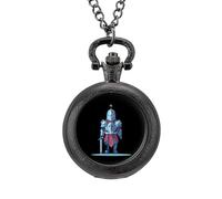 Crusader Knight Vintage Pocket Watch Alloy Pendant Watches Necklace Gift for Men Women Black-Style