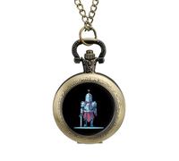 Crusader Knight Vintage Pocket Watch Alloy Pendant Watches Necklace Gift for Men Women Coppery-Style