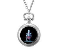 Crusader Knight Vintage Pocket Watch Alloy Pendant Watches Necklace Gift for Men Women Silver-Style