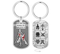 Crusader Knights Templar Keychain for Men Ephesians 6:16-17 Armor of God Jerusalem Cross Dog Tag Keyring Saint Amulet Jewelry (silver)