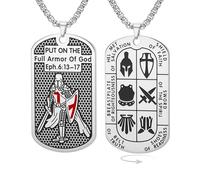 Crusader Knights Templar Necklace for Men Ephesians 6:16-17 Armor of God Jerusalem Cross Dog Tag Pendant Saint Medal Amulet Religion Christian Catholic Jewelry (Box Chain silver)
