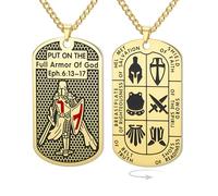 Crusader Knights Templar Necklace for Men Ephesians 6:16-17 Armor of God Jerusalem Cross Dog Tag Pendant Saint Medal Amulet Religion Christian Catholic Jewelry (Cross chain gold)