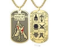 Crusader Knights Templar Necklace for Men Ephesians 6:16-17 Armor of God Jerusalem Cross Dog Tag Pendant Saint Medal Amulet Religion Christian Catholic Jewelry (Box Chain gold)