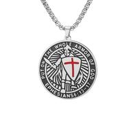 Crusader Knights Templar Necklace for Men Ephesians 6:16-17 Armor of God Jerusalem Cross Dog Tag Pendant Saint Medal Amulet Religion Christian Catholic Jewelry (one-sided silver)