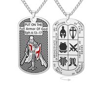 Crusader Knights Templar Necklace for Men Ephesians 6:16-17 Armor of God Jerusalem Cross Dog Tag Pendant Saint Medal Amulet Religion Christian Catholic Jewelry (Cross chain silver)