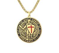 Crusader Knights Templar Necklace for Men Ephesians 6:16-17 Armor of God Jerusalem Cross Dog Tag Pendant Saint Medal Amulet Religion Christian Catholic Jewelry (one-sided gold)