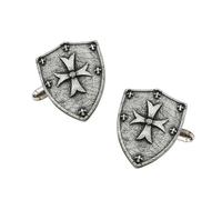 Crusader Shield Cufflinks, Handcrafted English Made Pewter, Antique Silver Finish, in a Personalised Leatherette Box