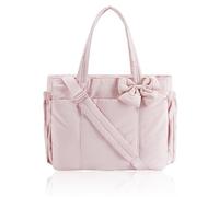 Crush Bow Tote Bag For Women,Lightweight Puffy Quilted Shoulder Bag for Women's Daily Commuting, Shopping, Travel (Pink)