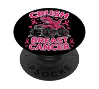 Crush Breast Cancer Pink Dino Monster Truck Awareness PopSockets Adhesive PopGrip