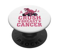 Crush Breast Cancer Pink T-Rex Monster Truck Dinosaur Funny PopSockets Adhesive PopGrip