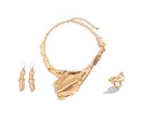 CRUSH CR Women's punk irregular metal necklace, Statement shaped necklace, earrings & ring sets for women, punk jewelry gifts, One Size, Metal Pearl, man-made