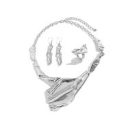 CRUSH CR Women's punk irregular metal necklace, Statement shaped necklace, earrings & ring sets for women, punk jewelry gifts, one size, Metal Pearl, man-made