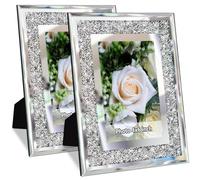 Crush Diamond Mirror Photo Frame In Bling Sparkle Crystal Silver Glass Finish, For Picture Size 4x6 inch, Pack of 2 Piece, table top Stand frame & Wall Frame.