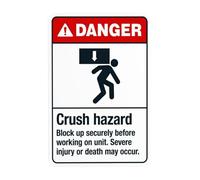Crush Hazard Block Up Securely Before Working On Unit Metal Warning Sign with Easy Install for Indoor Outdoor Security, Business Office Home Garden Street Decor 20 x 30 cm
