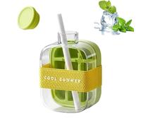 Crush Ice Cup, My Crush Ice Cup, Crush Cup with Straw, Zero Touch Press Ice Cube Mold with Lid and Bin, 2 in 1 Ice Cube Tray with Lid, Portable Outdoor Ice Cube Tray for Freezer(Green,500ML)