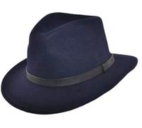 Crushable Felt Fedora HAT 100% Felt Wool Elegant HAT (Navy) (Medium 56-57 cm)