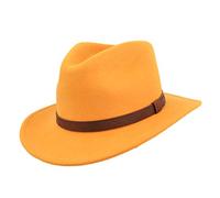 Crushable Hand Made Fedora Trilby Hat with Leather Type Band 100% Wool (Medium, Mustard)
