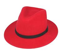 Crushable Hand Made Fedora Trilby Hat with Leather Type Band 100% Wool (XLarge, Red)