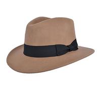 Crushable Hand Made Gents Indiana Wool Felt Fedora Trilby Hat With Wide Band (MEDIUM-57CM, CAMEL)