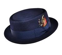 Crushable Wool Felt Round Pork Pie Hat (Medium, Navy)