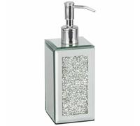 Crushed Crystal Diamond Silver Mirrored Glass Soap Dispenser, Cream Pump, 18.7x6 cm