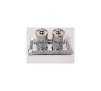 Crushed Crystal Salt Pepper Jars & Plate 39x18Cm