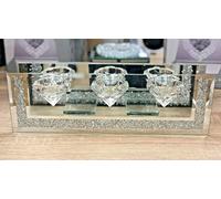 Crushed Crystal Triple Tealight 3 Candle Holder Decor Plate Home New (With Walls)