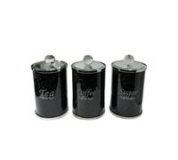 Crushed Diamond Black Tea Coffee Sugar Canisters Jars Crystal Kitchen Storage Set of 3 Unique Collection Easy Clean