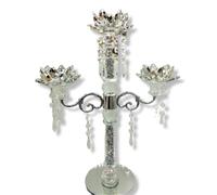 Crushed Diamond CandleHolder Silver Crystals Filled 3 Flower Tier Romany Lotus| Sparkle Ornament Bling Crushed Diamond Gift |Wedding Anniversary, Birthday Present Gift