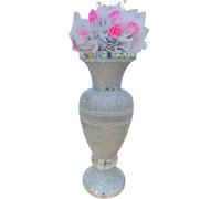 Crushed Diamond Ceramic Silver Vase Sparkly Mirrored Floor Vase | Diamante Bling Crystal Elegant Home Ornament for Living Room, Hallway, Bedroom & Entryway Décor - 60x25cm Tall