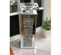 Crushed Diamond Crystal candle holder Tealight holder Clear Silver Mirror Glass Tall Pillar Taper Candle Holder Home Decor Wedding 25cm