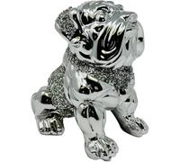 Crushed Diamond Crystal Ceramic Bulldog Shelf Sitter Ornament, 30cm Height, Silver