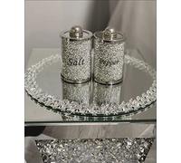 Crushed Diamond Crystal Filled Salt and Pepper Shakers- Silver Sparkle Canisters- Crushed Diamond Kitchen Accessories - Ideal for Gifting