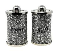 Crushed Diamond Crystal Filled Set of Salt and Pepper Storage Canister Unique Collection to Your Kitchen Decore (Black)