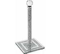 Crushed Diamond Crystal Glass Kitchen Roll Holder - Sparkling Silver Diamante Freestanding Paper Towel Stand, 31cm Chrome Heavy Base, Non-Slip Modern Countertop Organizer for Kitchen & Bathroom Decor