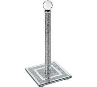 Crushed Diamond Crystal Glass Kitchen Roll Holder, Sparkling Silver, Diamante Glamorous, Freestanding Chrome, 34 cm Height, Ideal for Kitchen Decoration, Non-Slip, Modern Countertop Organizer
