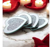Crushed Diamond Crystal Glass Mirrored Heart Love Coasters Set of 4 Glittering Bling Silver TRENDZY ® Drink Wine Coasters for Home Kitchen Bar & Restaurant Home Decor Birthday Wedding (Heart)