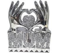 Crushed Diamond Crystal Mum Heart Hand Ornament, 31cm, Silver, Home Decor Gift for Mother's Day, Living Room, Bedroom