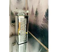 Crushed Diamond Crystal Pillar Tealight candle holder Clear Silver Diamante Mirrored Mirror Glass centerpieces for party light, Wedding ,Coffee Table Home decor Gift