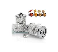 Crushed Diamond Crystal Salt &Pepper Shakers with Mirrored Tray Silver