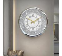 Crushed Diamond Decorative Wall Clock,Silver Silent Wall Clock,Elegant Roman Numerals,Beautiful Bedroom Wall Decor,Luxury Bling Wall Decor,for Living Room Dining Room