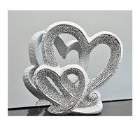 Crushed Diamond Double Heart Round Base Ornament