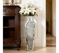 Crushed Diamond Floor Vase, 68.5 cm Height Horizontal Striped Crushed Diamond Mirrored Floor Vase for Hotel Apartment, Decorative Standing Vases for Pampas Grass & Floral Arrangements